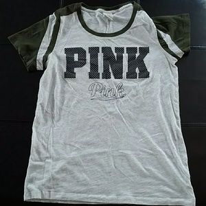 PINK t shirt - gray and army green